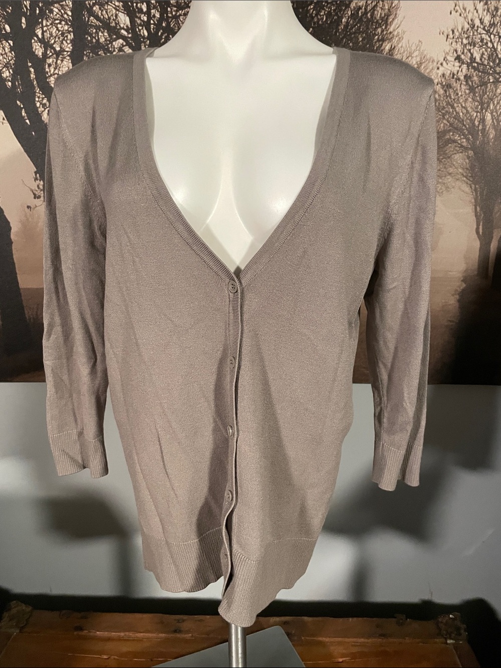 14th & Union Lightweight V-Neck Cardigan Sweater in Taupe - L
